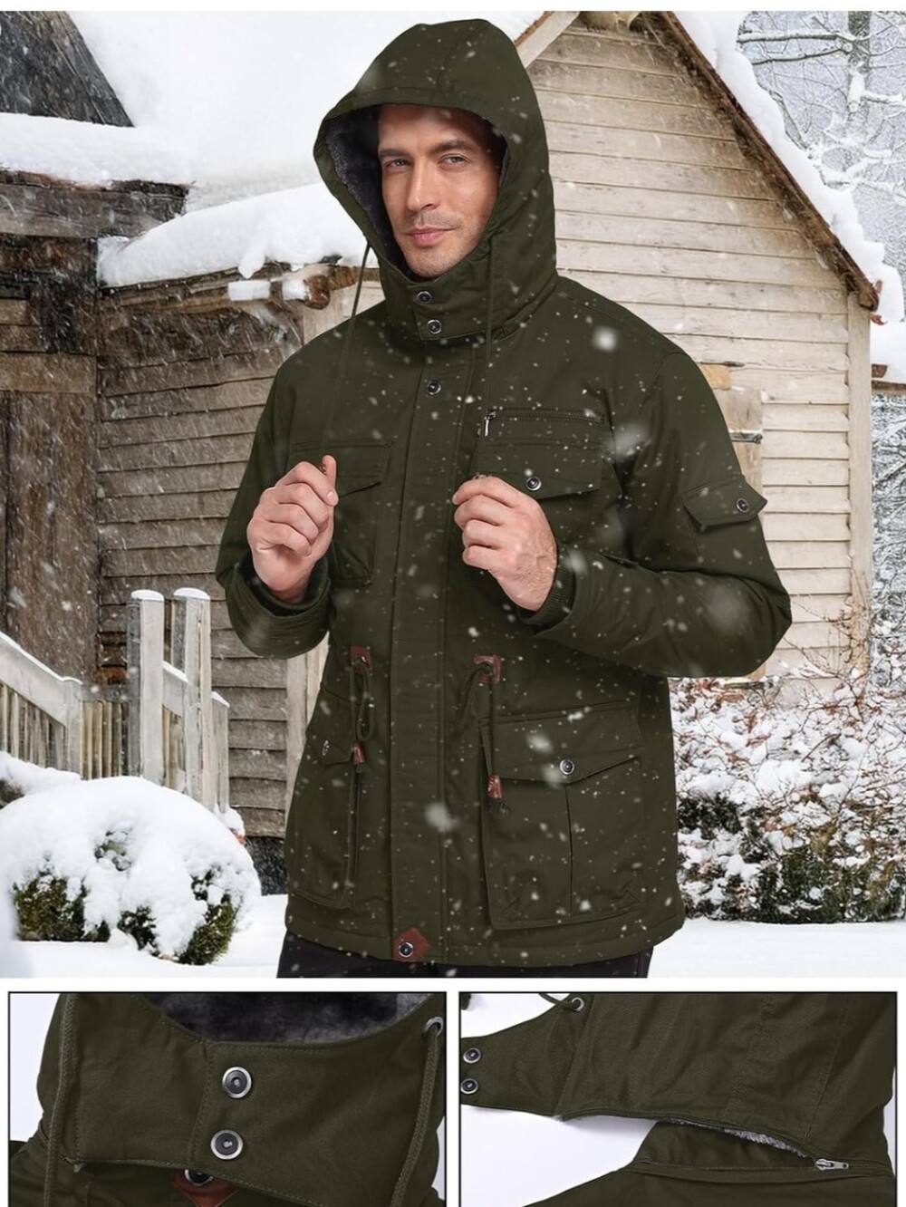 Winter Jackets for Men Cotton Work Fleece Lined Army Jacket Winter Military XXL - Picture 6 of 6